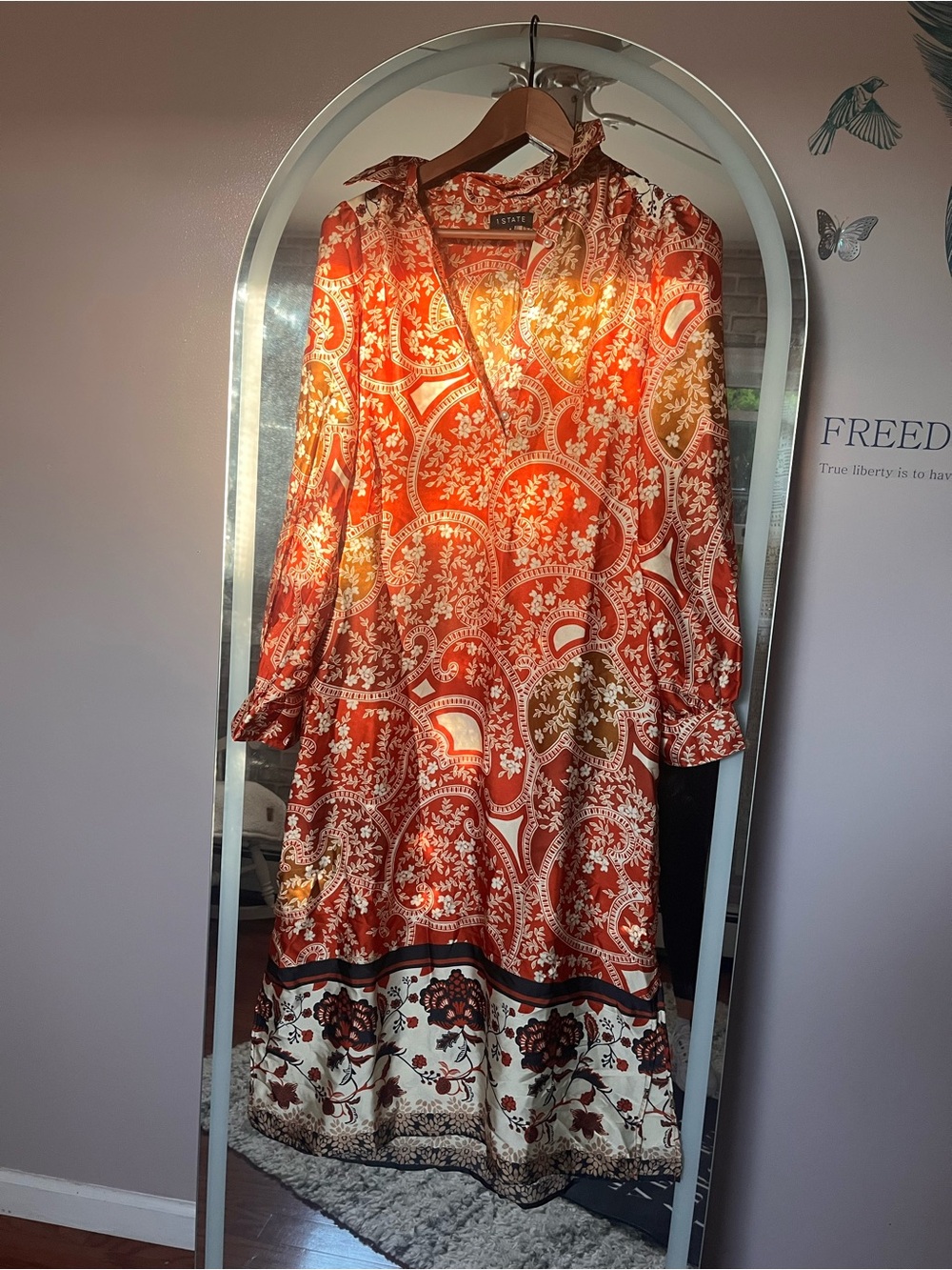 1. State Orange Paisley Border-Print Midi Dress